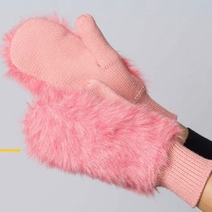 Verloop Faux Fur Knit Mittens in Melon